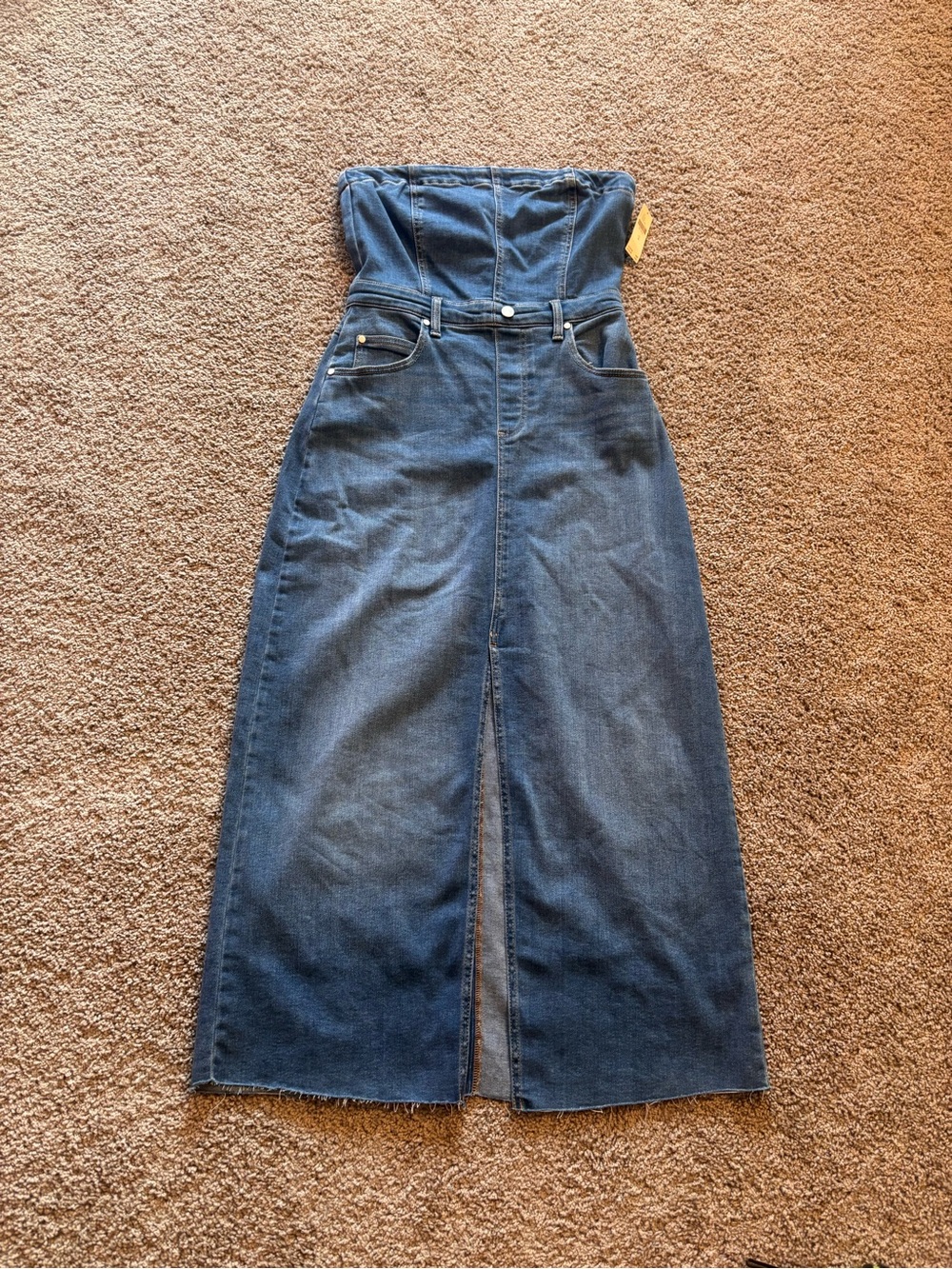 Pilcro Strapless Dark Blue Denim Dress with Front Slit
